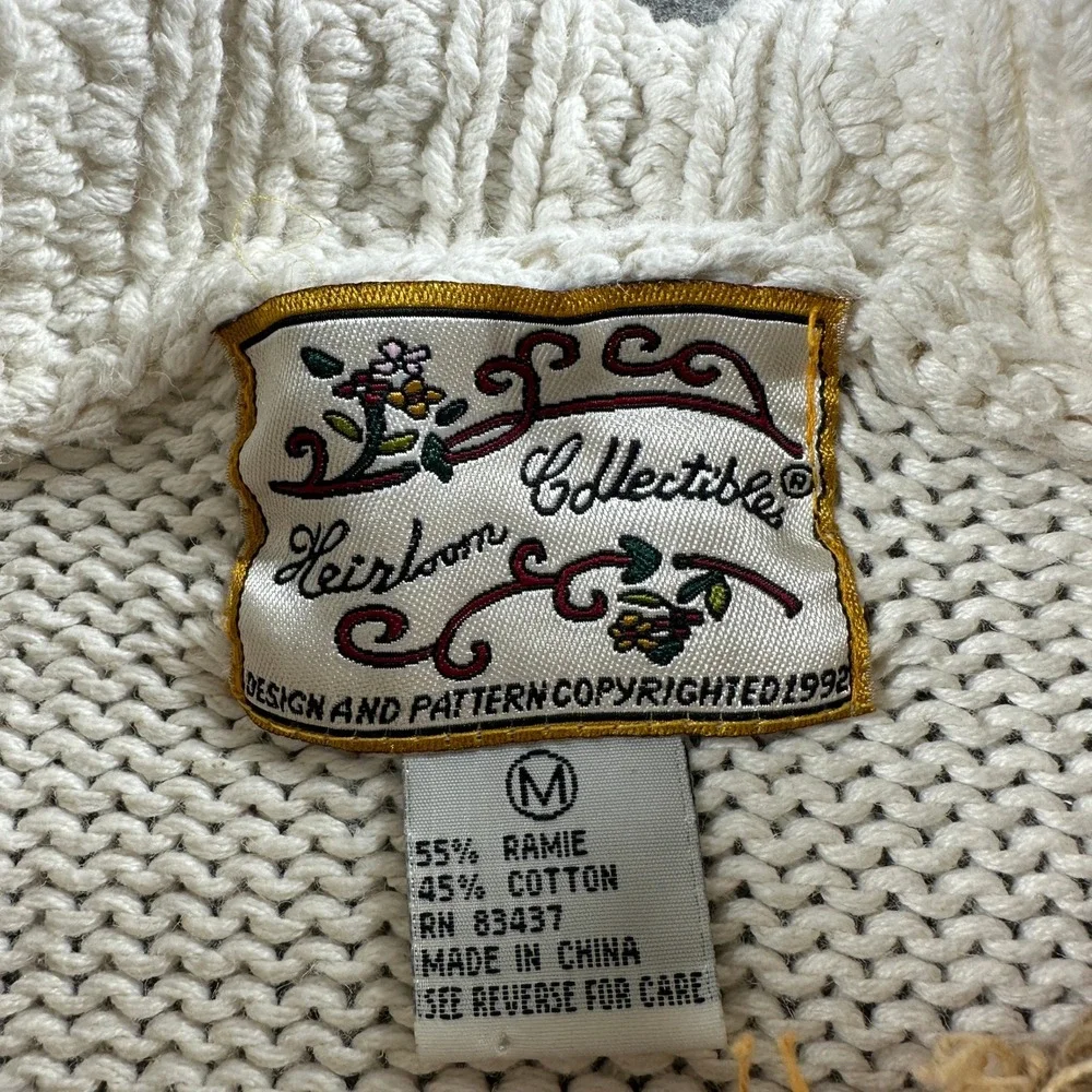 Vtg Heirloom Collectible Sweater Womens M Cream‎ Geometric 1992 Mock Neck